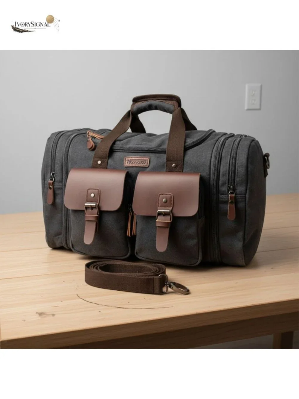 Canvas Leather Expandable 50L Travel Duffel Weekender Overnight Bag